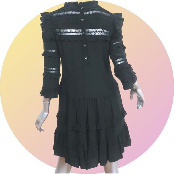 Rebecca Taylor SILK Black Goth Prairie Ruffle Wednesday Dress MSRP $495 Size 4 S - Picture 8 of 13